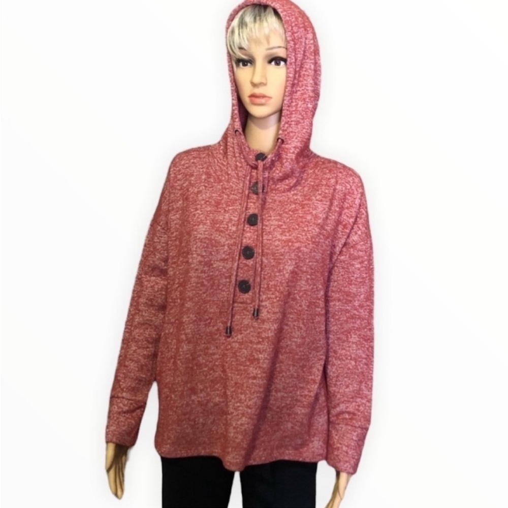 Cable & Gauge Soft Long Sleeve Hoodie in Red Size M